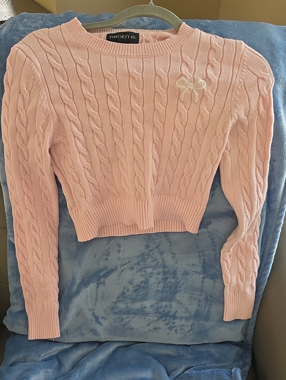 Arden B Pink Cable-Knit Sweater with Bow Accent